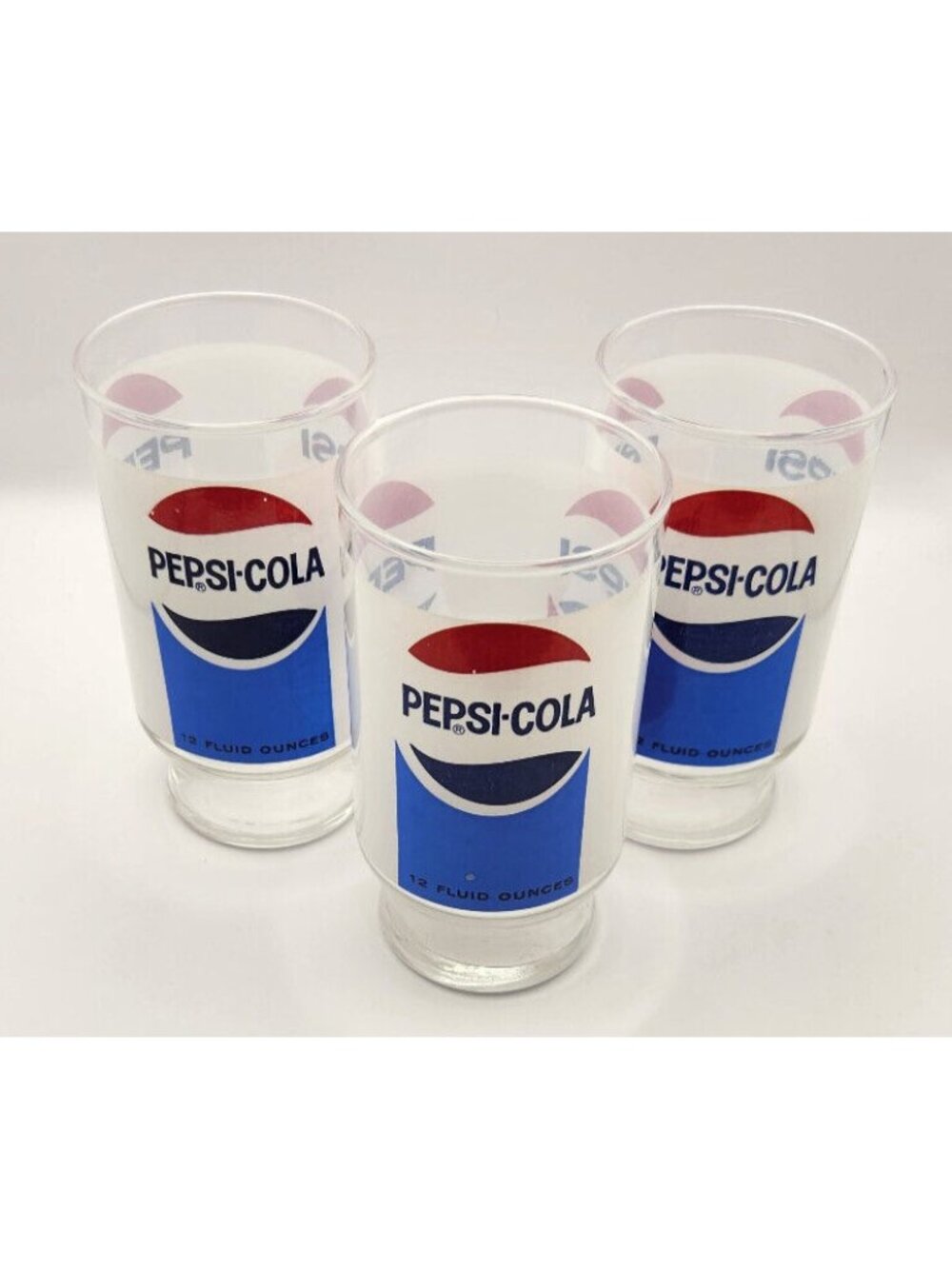 Pepsi Cola Soda Pop Vintage Drinking Glasses 5" Tall 3" x 3" Lot of 3 USED - Picture 3 of 6